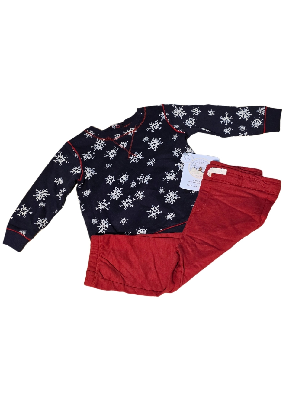 Burt's Bees - Baby Navy Snowflake Top with Red Jogger Pants